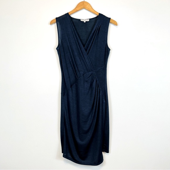 Jaune Rouge Sleeveless V-neck Asymmetrical Faux Wrap Dress - Picture 7 of 9